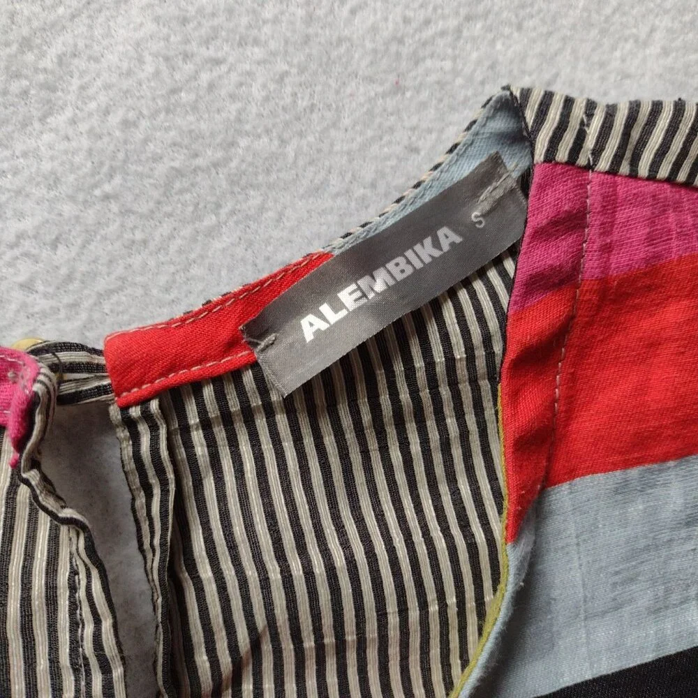 Alembika Mixed Striped Relaxed Fit Blouse S Linen Cotton Blend Vibrant Top - Picture 2 of 11